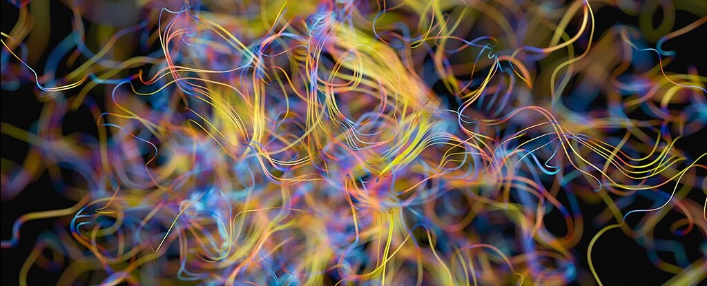 Abstract visualisation of string theory — interconnected nodes and flowing forms